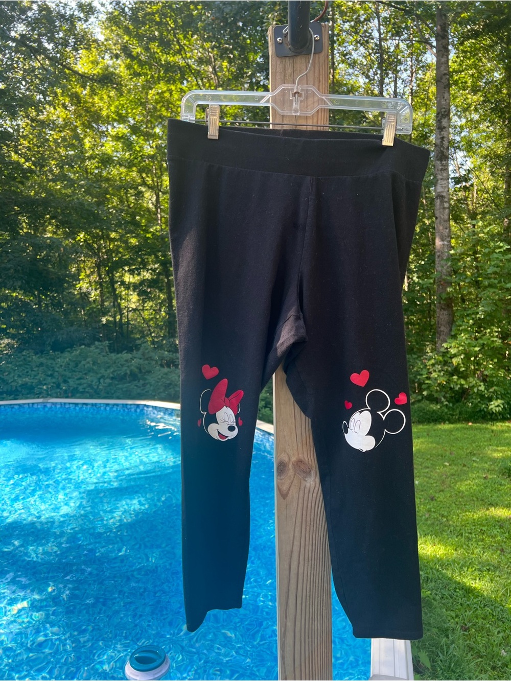 Disney Black Leggings with Minnie & Mickey Heart Graphics